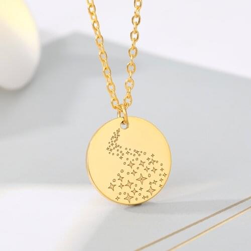 Star Mystic Symbol Necklaces For Women Men Gold Silver Color Stainless Steel Round Male Female Pendant Necklace Jewelry