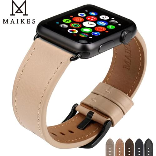 MAIKES For Apple Watch Band 44mm 40mm 42mm 38mm Series 6 5 4 3 2 All Models iWatch Bracelet Leather Apple Watch Strap Watchband