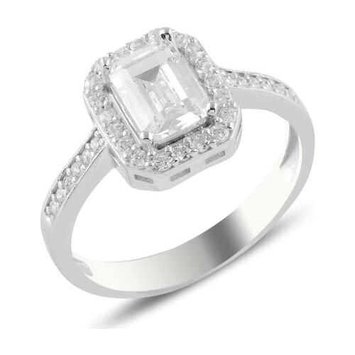 Silver 925 Sterling Baget Zircon Yarımtur Engagement Ring