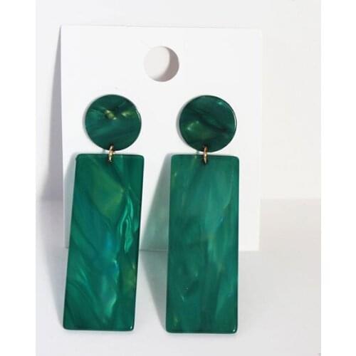 GSOLD Trendy Geometric Rectangle Dark Green Acetate Earring Simple Exaggerated Dangle Drop Earring Women Temperament Jewelry