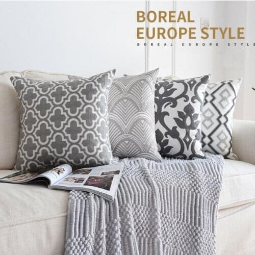 Gray Embroidered Home For Seat 45x45cm Nordic Style Geometric Floral Canvas Cotton Throw Pillow Cases