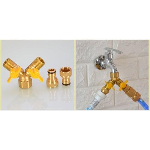 Two Pieces G1/2" DN15 Y Type Connection Brass Tee Car wash pipe Connector-plug