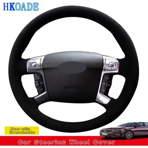 HKOADE Hand-stitched Black Non-slip Hige Soft Suede Car Steering Wheel Covers Wrap For S-Max 2008 Ford Mondeo Mk4 2007-2012