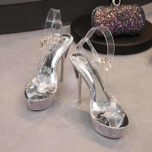 Steel Tube Dancing Shoes Women 2019 Crystal Slipper Ultra High Heels 15cm Transparent Waterproof Cool Slippers Fine with