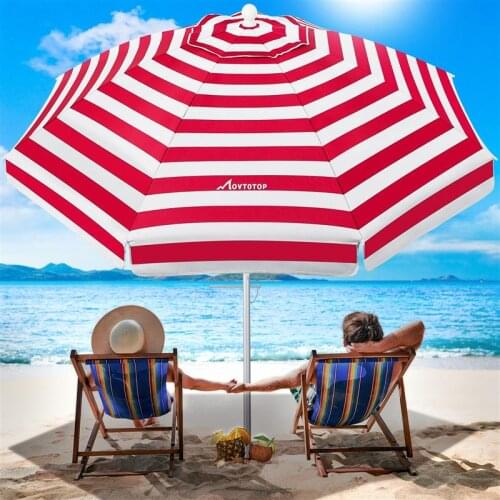 Adjustable Beach Umbrella 6.5 Feet Striped Beach Umbrella UV Protection With Aluminum Pole Sand Umbrella With Anchor & Carry Bag