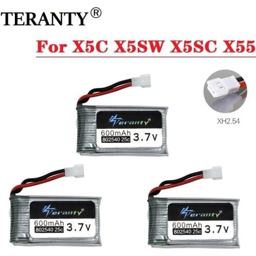 1-5pcs 3.7V 600mAh Lipo Battery For X5C X5SW X5SC X55 RC Drone Quadcopter Helicopter Spare Parts for X5C Drone Battery