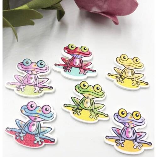 30pcs Wooden Sewing Buttons Scrapbooking Standing Frog shape 2 Holes 31mm Costura Botones Decorate WB569