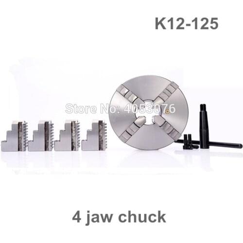 4 Jaw Self-Centering scroll chuck 5" K12-125 Lathe Chuck Four Jaws Hardened Steel for Lathe Drilling Milling Machine CNC