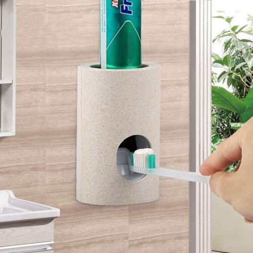 Automatic Toothpaste Dispenser Wheat Straw Toothbrush Holder Waterproof Dustproof Toothpaste Squeezers Bathroom Accessories Set