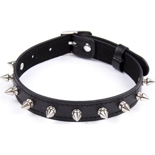 Punk Rivets Black Leather Collar BDSM Sexy Leash Ring Chain Slave Bondage Fetish Erotic Toys Role Play Sex Toys for Couples Sexo