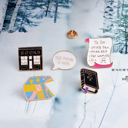 1PCS Exquisite Originality Bookstore Reel Book Conversation Frame Drop Oil Cartoon childrens clothing Brooch Free Delivery