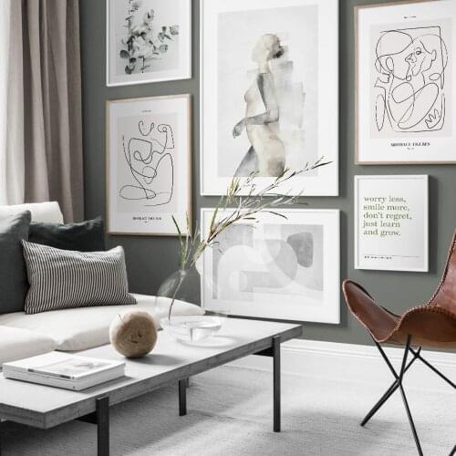 Eucalyptus Abstract Line Girl Hug Art Canvas Painting Smile Quotes Nordic Posters And Prints Wall Pictures For Living Room Décor