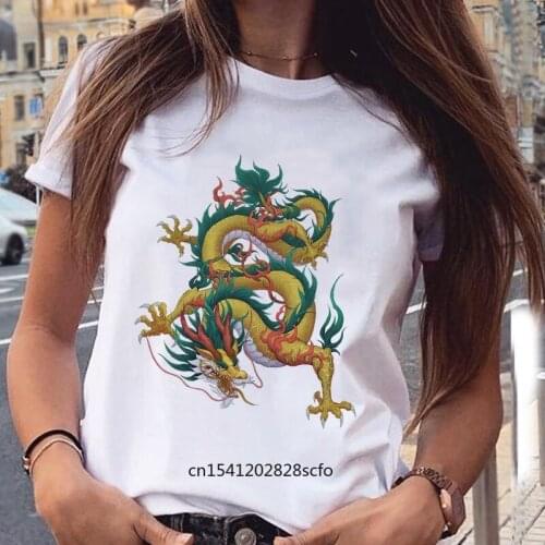 Womens T-shirt Summer Fashion Harajuku Short-sleeved Dragon Wing Print Female T Shirt Casual Streetwear White Tops Woman Tshirt