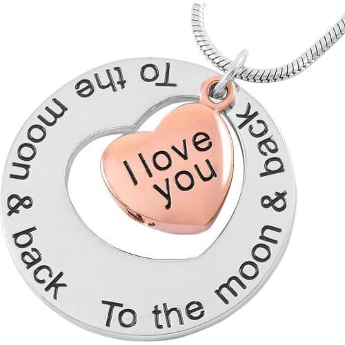 ILJ9447 "I love you, to the moon and back" Engraving Memory Urn Necklace Round Cremation Pendant Ashes Locket Keepsake Jewelry