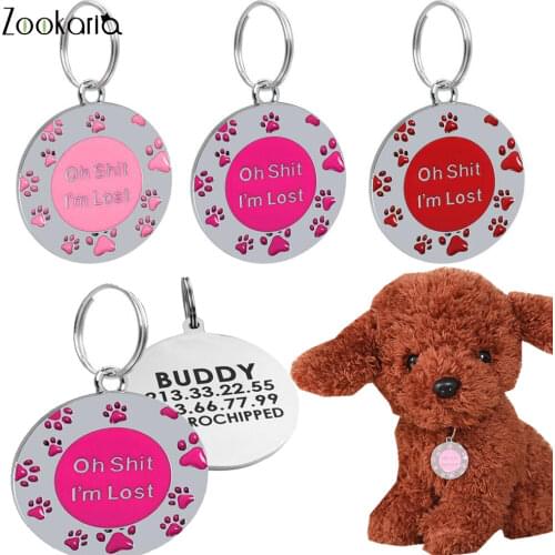 Customized Dog Cat Name Tag Free Engraving I'm lost Pet Dog Cat Collar Accessories Pet ID Dog Tags Collars Cat Tag 25x25mm