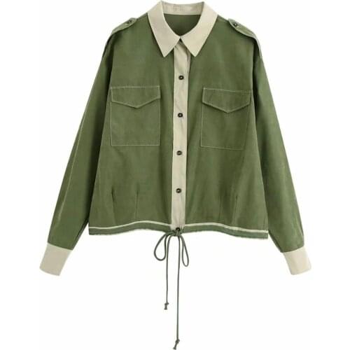 Klacwaya women 2020 fashion pockets full sleeve short jackets ladies turn down coller single breastde jacket casual female