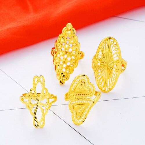 Rings for Women Flower Heart 24K Gold Rings Big Hollow Geometric Women Couple Wedding Engagement Rings Jewelry Wholesale