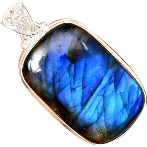 Nature Blue Fire Labradorite Pendant 925 Sterling Silver, 48 mm, MHBAP5385