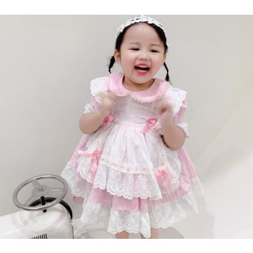 Girl summer little lapel dress with short sleeves princess maid dress