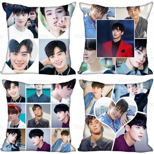 Best Sell Cha EunWoo Kpop Pillow Case For Home Decorative Pillows Cover Invisible Zippered Throw PillowCases 40X40,45X45cm