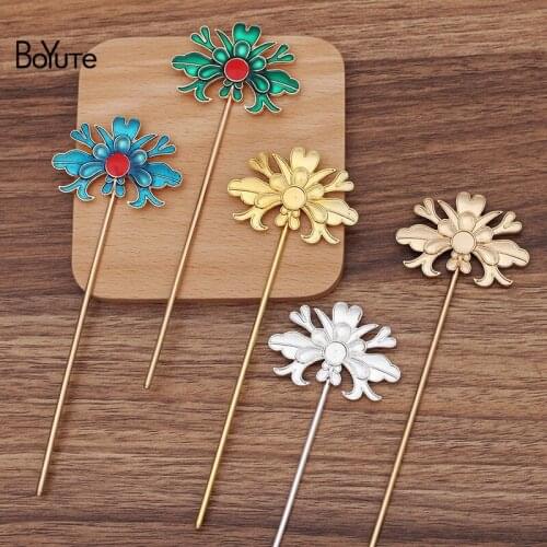 BoYuTe (5 Pieces/Lot) 35*50MM Metal Alloy Flower Hair Stick Materials Vintage Style Diy Handmade Hair Accessories