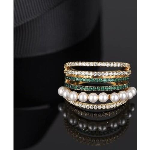 Fashion 6 7 8 szie Luxury Brand Fashion Ring female ins with pearl multiple layer Ring for Women lady Jewelry