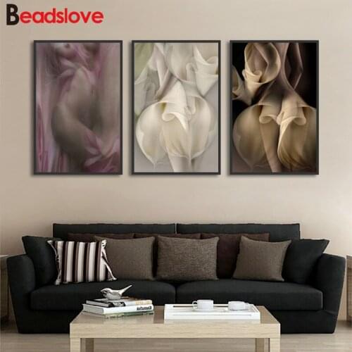 3 piece Nordic Abstract Nude Woman Flowers Overlap diamond painting full square/round mosaic set new diamond embroidery