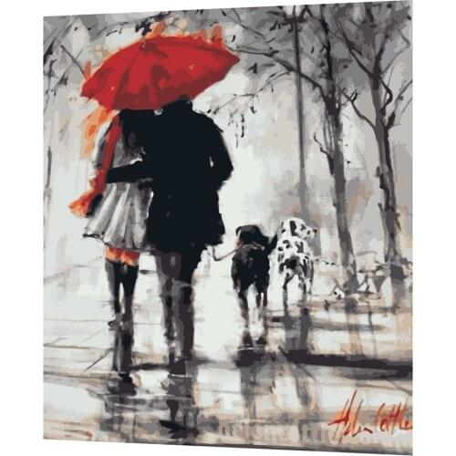 40x50CM Paint By Number Kit DIY Digital Oil Acrylic Painting on Canvas Walking in the Rain for Wall Art Decor