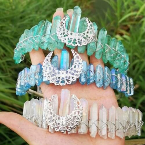 Raw Crystal Crown natural stone crown hair ornament white black witch accessories Gothic Boho quartz headdress Wicca gift