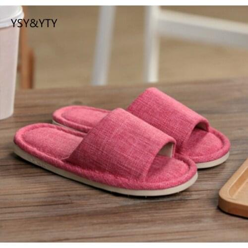 2017 new Flax slippers female summer couple spring and autumn thick indoor floor non - slip home household cotton slippers
