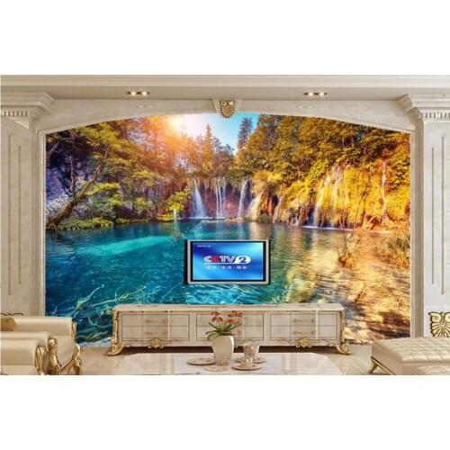 Custom beautiful forest waterfalls Lake under the sun papel de parede,living room sofa TV wall bedroom photo wallpaper murals