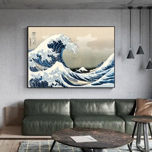 Japanese style Kanagawa Surf Canvas Painting Impressionist Poster Wall Art F Living Room Katsushika Hokusai Poster Zen Tableaux