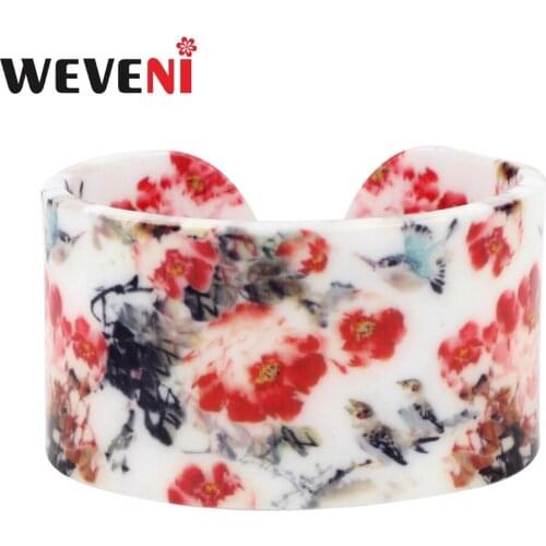 WEVENI Plastic Floral Flower Bird Chinese Vintage Bangles Bracelets Fashion Ethnic Retro Jewelry For Women Girl Ladies Gift Bulk