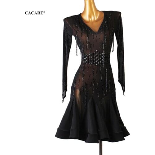 CACARE Sexy Latin Dance Dress Women Latina Salsa Latin Dance Competition Dresses Fringe CHEAP Customize D0842 Tassels Full Mesh