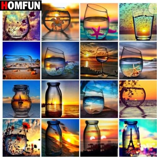 HOMFUN Full diamond Painting "Glass bottle scenery" Resin Drill Embroidery 5D Diy Diamond Painting Handmade Cross Stitch gift