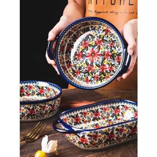 Polish ceramic handle bowl oven microwave binaural soup bowl instant noodle dish tableware rectangular baking tray plate CL90322