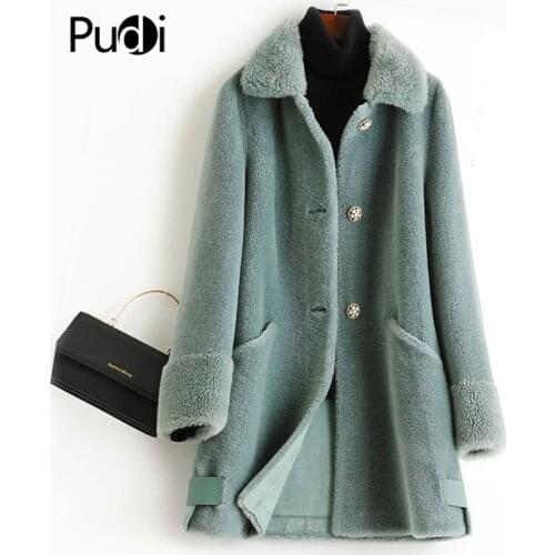 PUDI Womens Winter Warm Genuine Wool Fur Coat Lady Female Real Fur Coats Jacket Parka Plus Size A50022