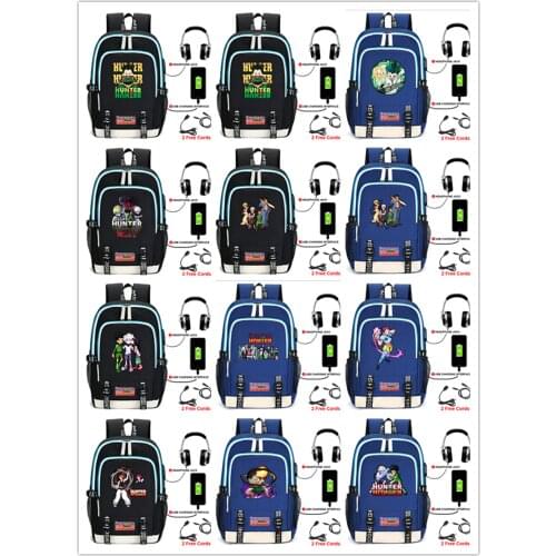 Anime HUNTER×HUNTER Logo USB Backpack Boys Girls Travel Bags Teenagers Students School Bag