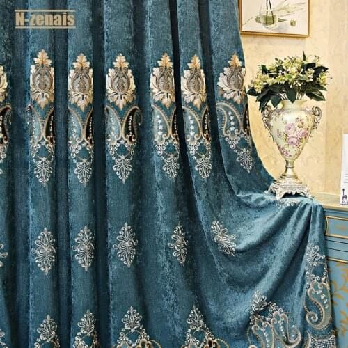 European-Style Chenille Embroidered High Shading Light Blackout Curtains for Living Room Bedroom Curtains Luxury Home Decor