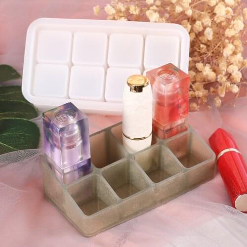 DIY Silicone Epoxy Resin Mold Multi-Slot Organizers Casting Molds for Lipstick Desktop Cosmetic Jewelry Resin Jewelry Box