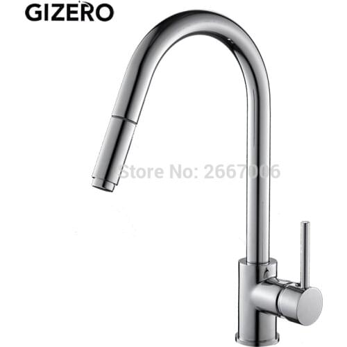 GIZERO Newly Chrome Plated Copper Faucet Deck Mounted Pull Out Faucet Hot&Cold Mixer Kitchen Flexible Taps GI2076