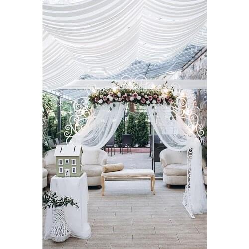 Photographic Backgrounds White Curtain Flowers Custom Vinyl Backdrop Photo Studio for Wedding Valentines Day Party Photoshoot