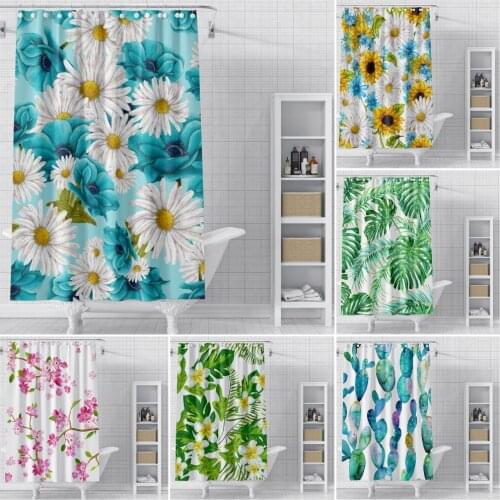 Flower Shower Curtains Leaves Tropical Plant Bathroom Curtain Fabric Waterproof Polyester Bathroom Curtain with Hooks