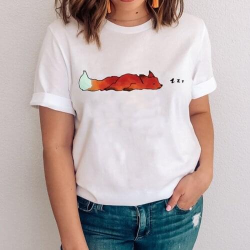 Women Graphic Watercolor Fashion Fox Short Sleeve Cartoon Animal Clothes Lady Tees Print Tops Clothing Female Tshirt T-Shirt