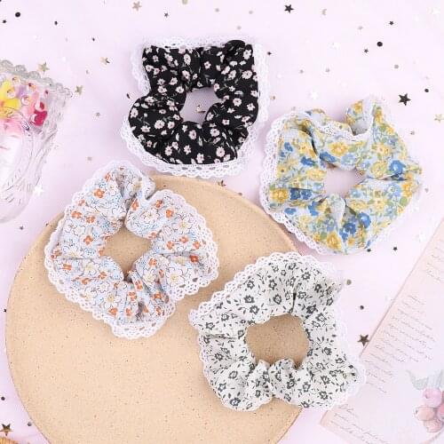 Vintage Sweet Floral Printing Elegant Hair Scrunchies For Women Girls Elastic Rubber Band Hair Ring Headwear Hair Accessories