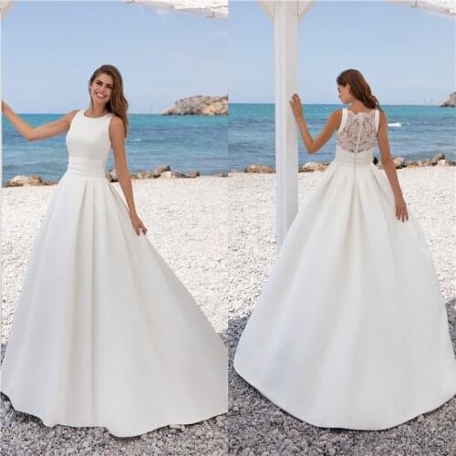 2020 New Satin Wedding Dress White A-Line Gowns Back Lace with Button Custom Made Floor Length Vestido De Noiva