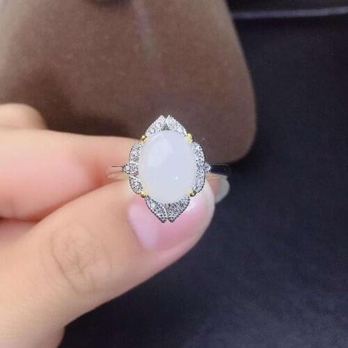 Natural White Jade Luxurious Ring S925 Pure Silver Fine Fashion Wedding Charming Jewelry for Women Free Shipping