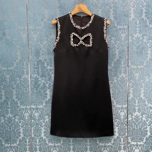 Summer Luxury 2021SS Women Bow Diamonds Hollow Vest Sleeveless Slim Dress For Ladies 2 Color Gdnz 6.10