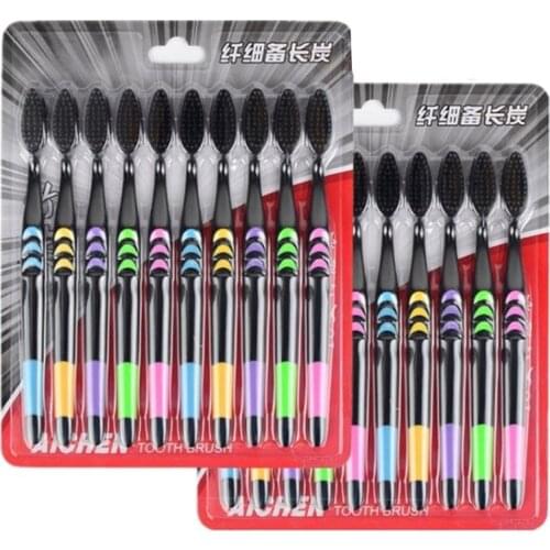 10 pcs Family Suit Toothbrush soft bamboo charcoal adult cleancare gums fine hair home unisex Healthy Teeth Cleaning Brushes