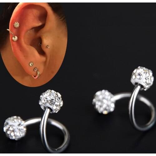 1 PC Crystal Double Balls Twisted Helix Cartilage Earring Piercing Body Jewelry Gauge 18G S Ear Labret Ring Surgical Steel